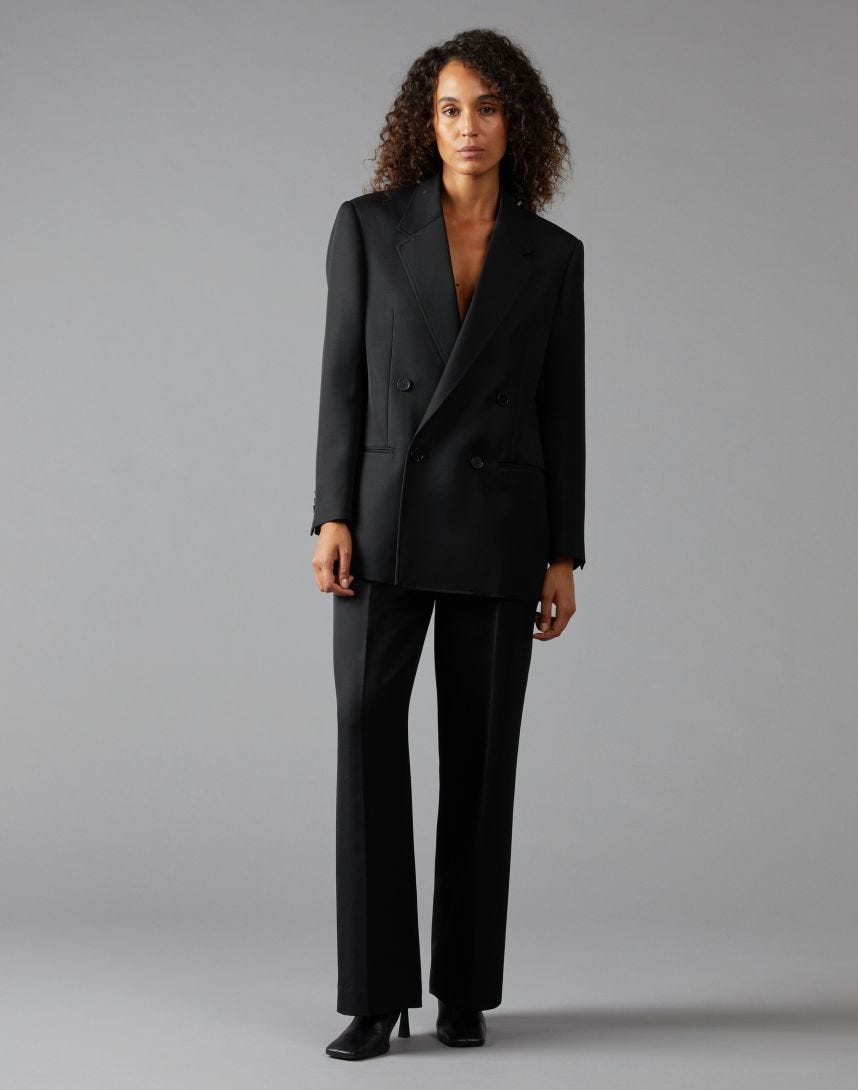 Black double-breasted blazer in viscose and wool gabardine