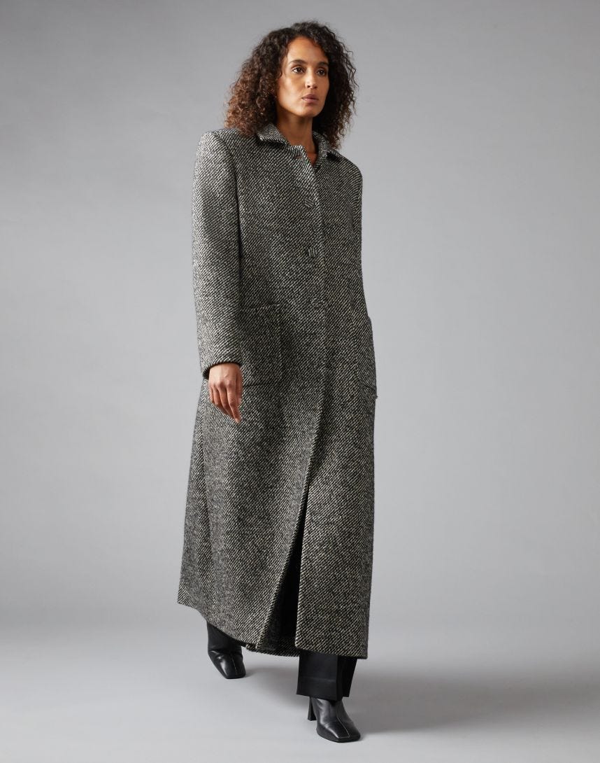 Two-tone long coat with shirt-style collar