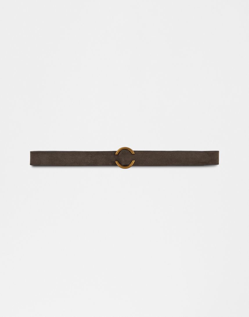 Brown split calfskin leather belt