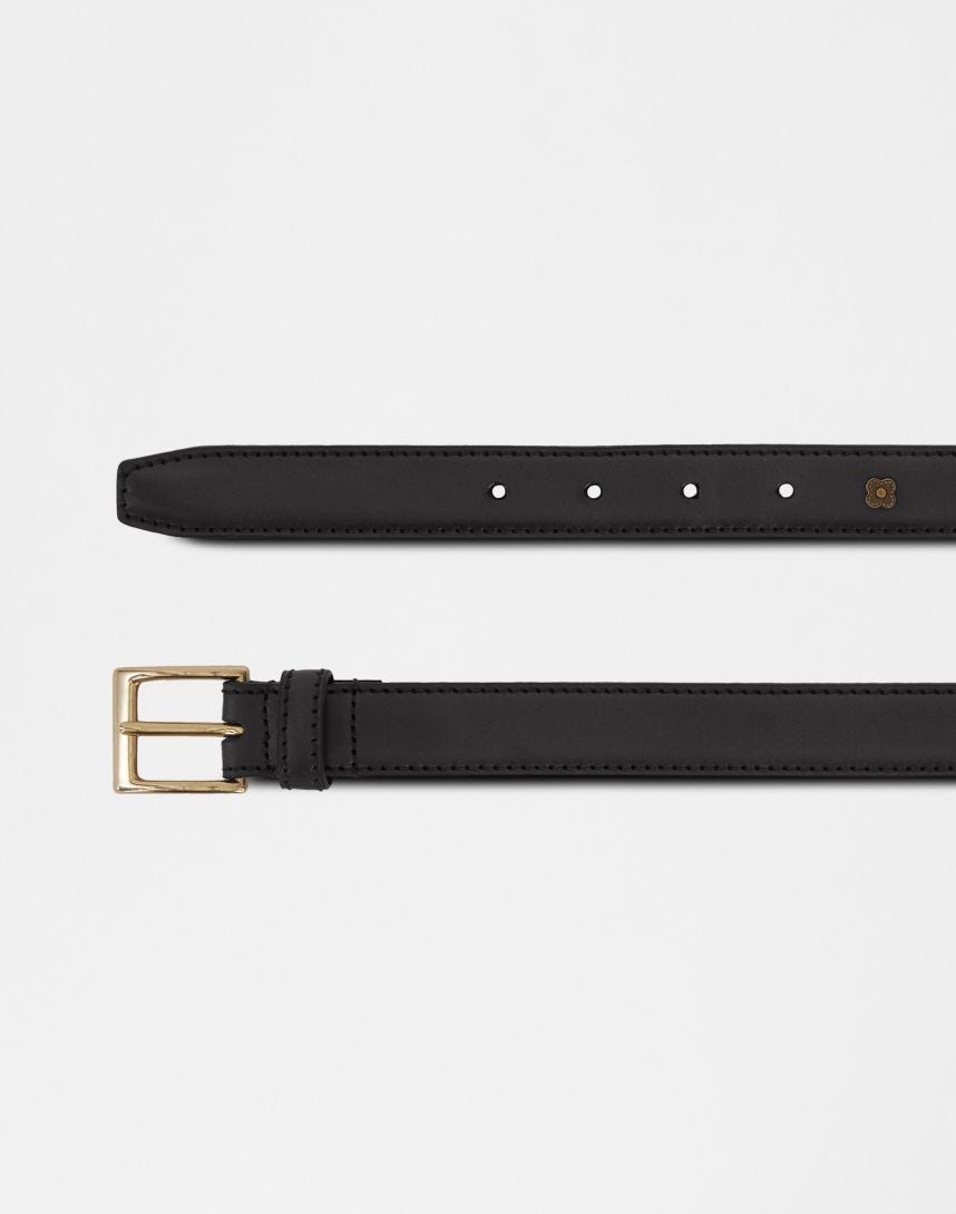 Black leather belt with brass buckle