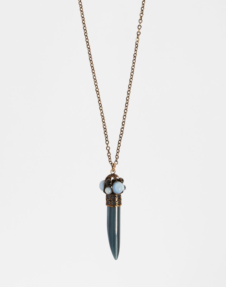 Collier vintage avec corne bleu sarcelle