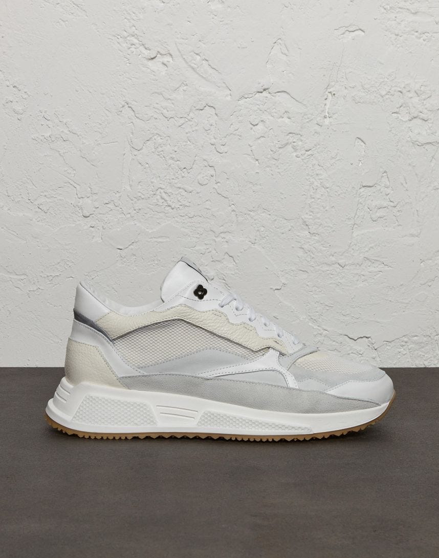 White calfskin and technical mesh sneakers - Ginza