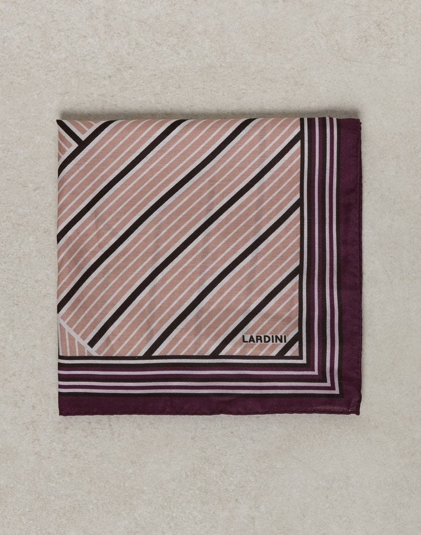 Cotton and silk pocket square with a diagonal print