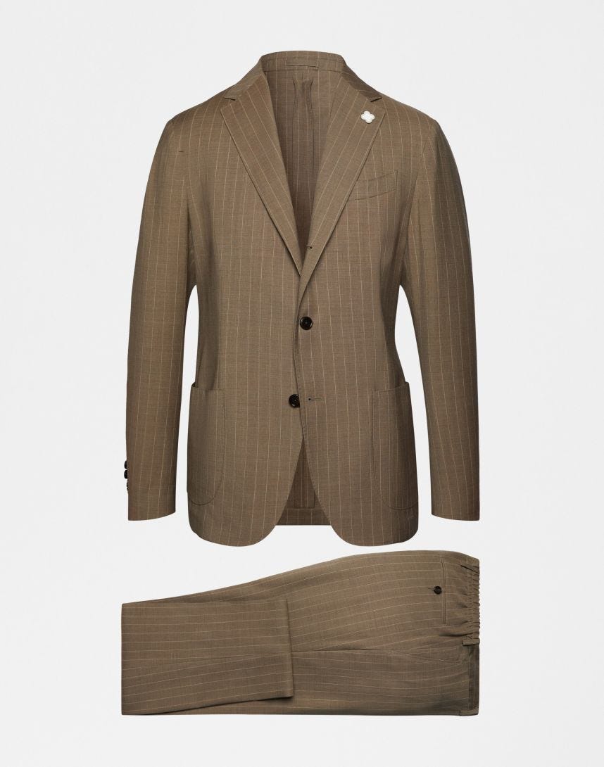 Easy Wear men’s brown pinstripe suit