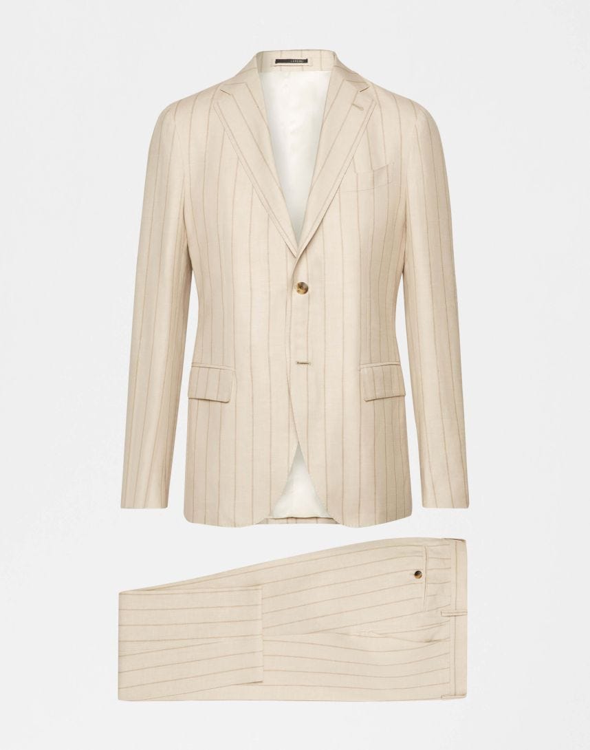 Supersoft beige pinstripe suit