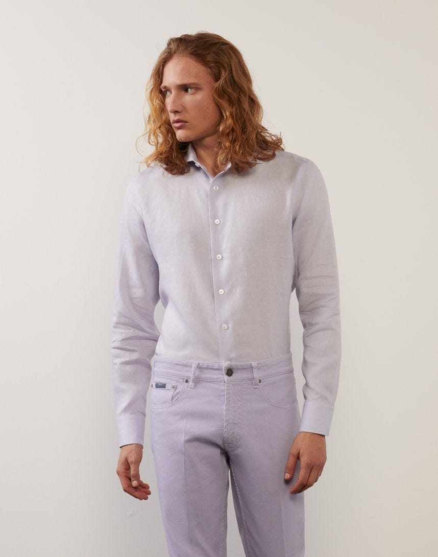 Camicia classica lilla in tela di lino 
