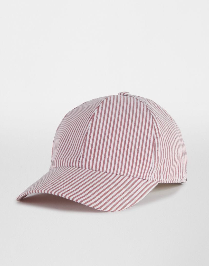 Cappello baseball bicolore in tessuto gessato