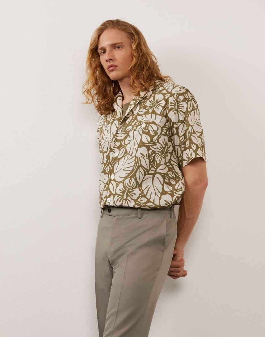 Cream cotton shirt with floral pattern 