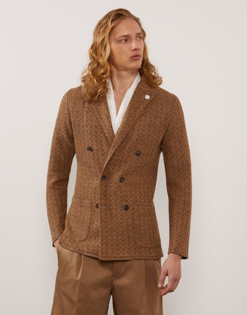 Light brown knit double-breasted blazer  