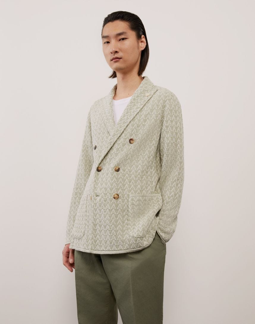Green knit double-breasted blazer 