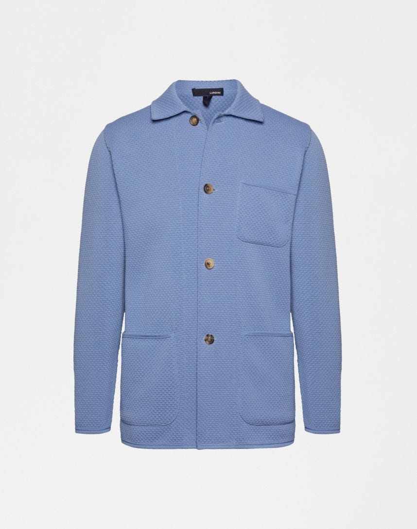 Blue knit five-button blazer  
