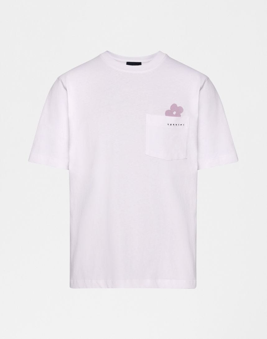 T-shirt girocollo bianco lilla con taschino Terzini