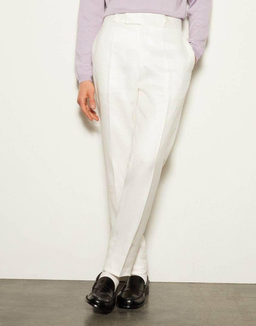 White linen drill trousers