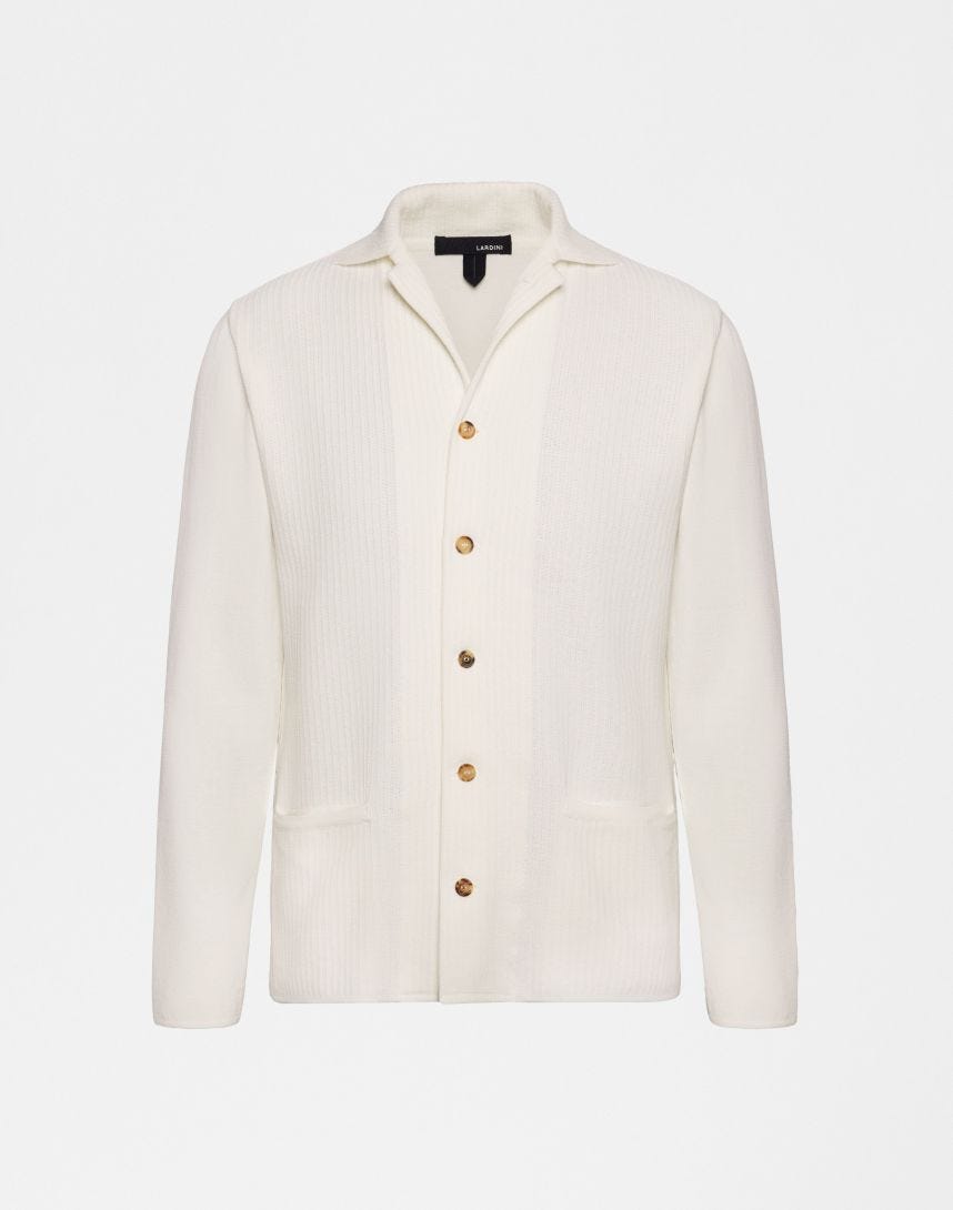 Cream knit shirt jacket