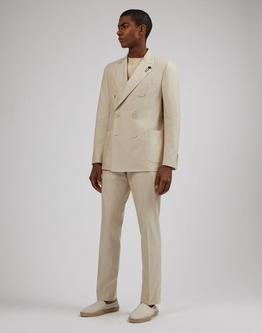 Special Line suit made of beige cotton twill