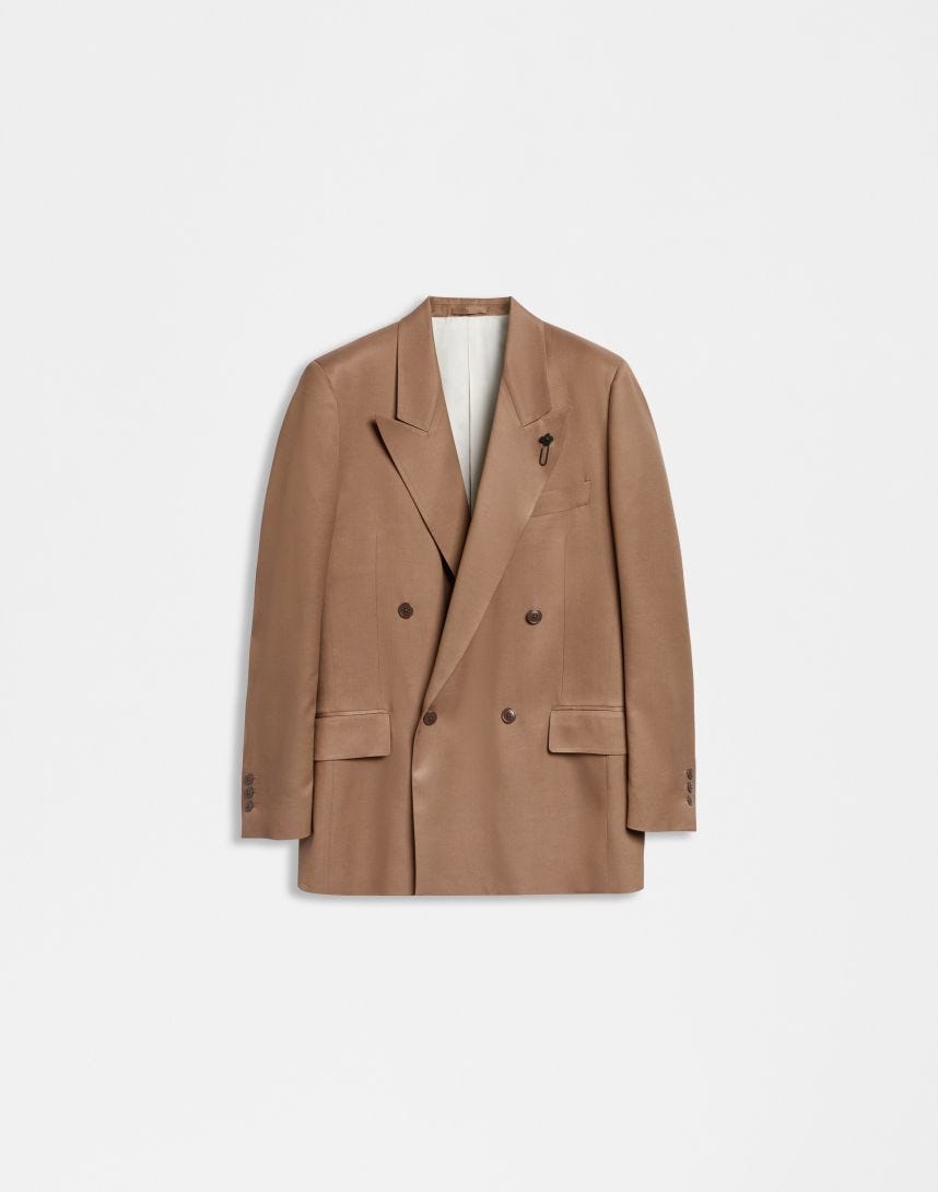Hazelnut-coloured viscose Miami double-breasted jacket