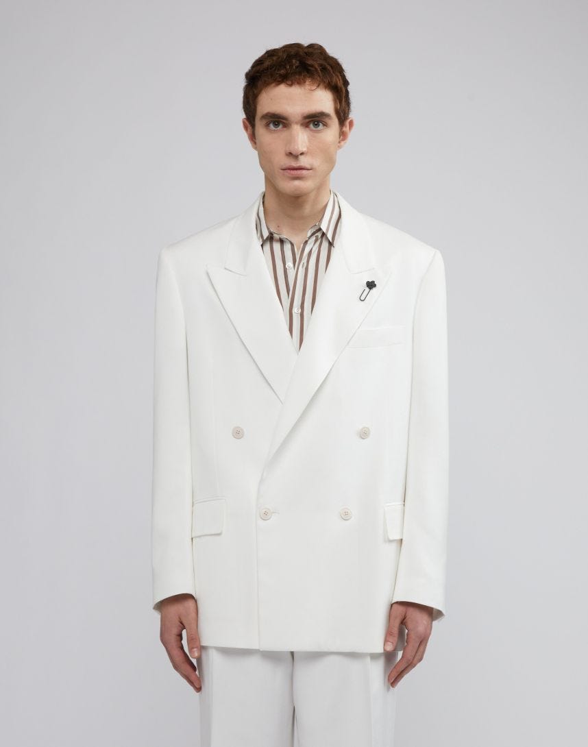 Boxy fit white double-breasted blazer