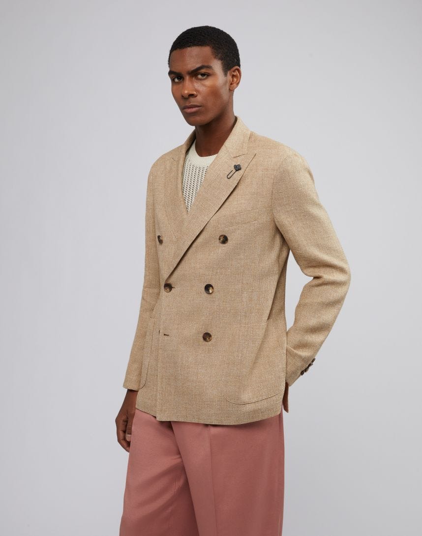 Special Line hazelnut 6-button double-breasted jacket
