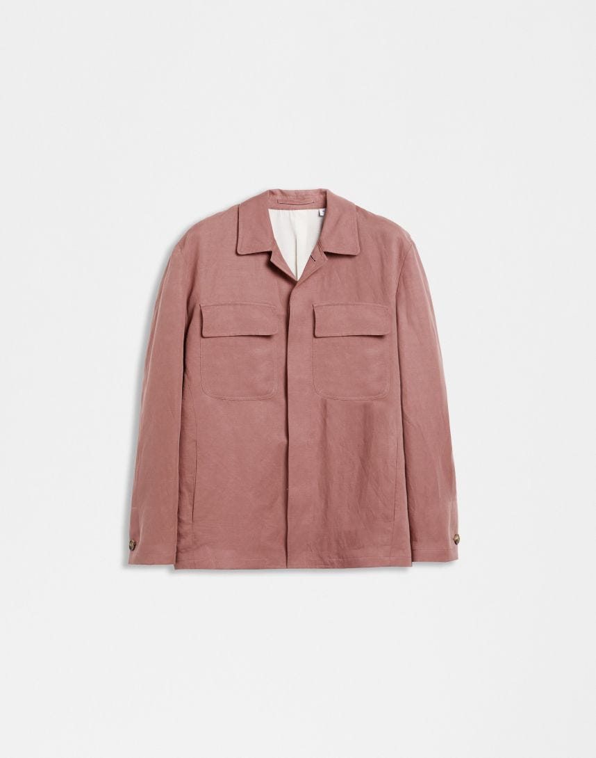Pink linen and micro-tencel 4-pocket shirt jacket