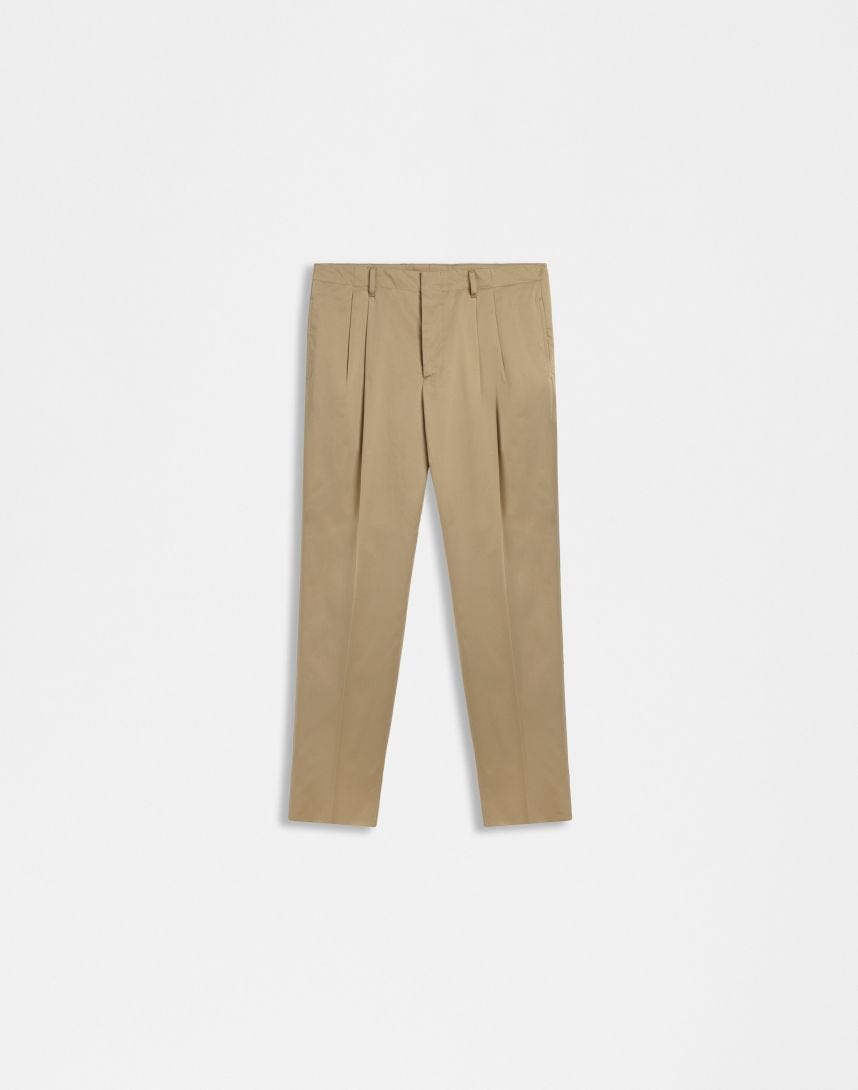 Beige cotton stretch satin trousers