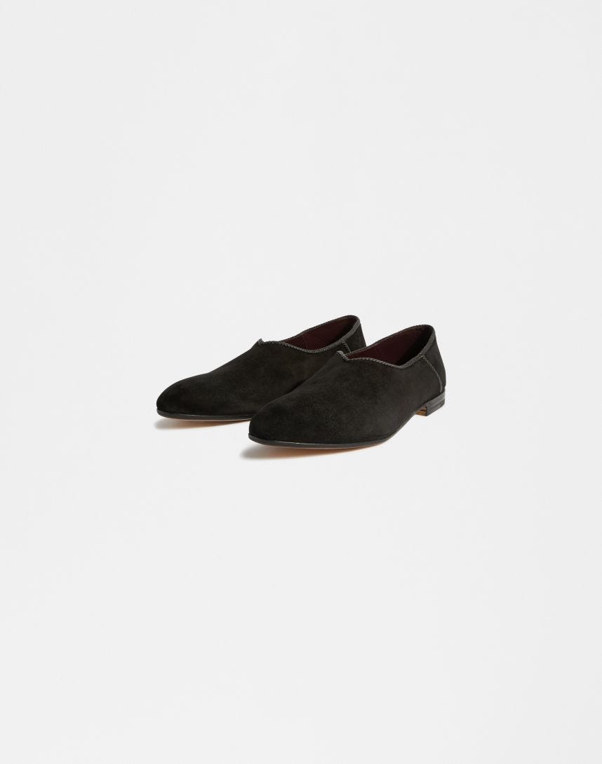Calfskin babouche slippers with a woven edge