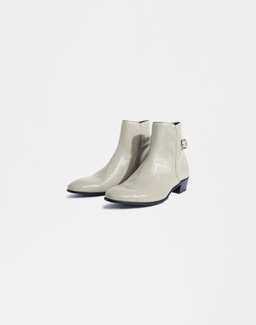 White Naplack leather ankle boot