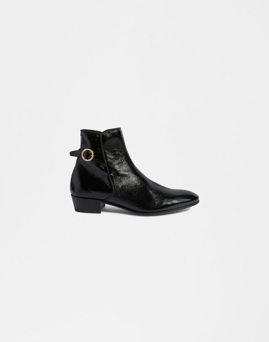 Black Naplack patent leather ankle boot