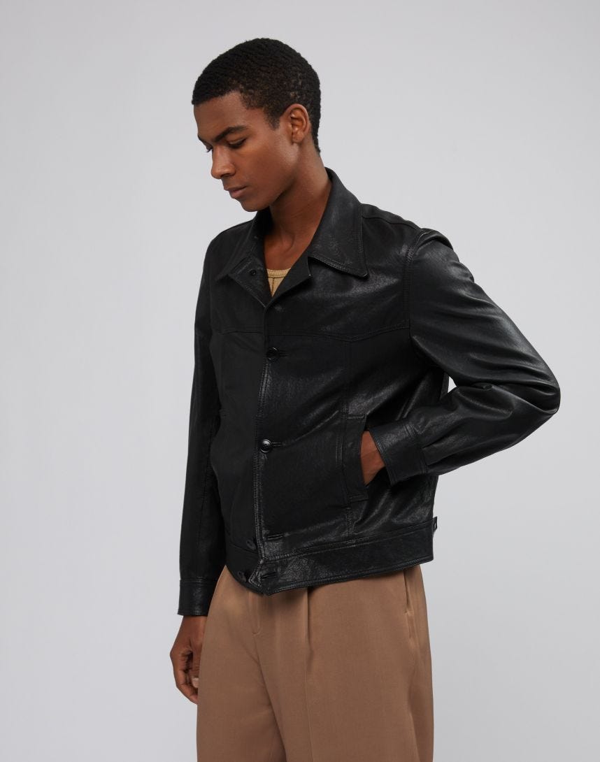 Lined black leather jacket