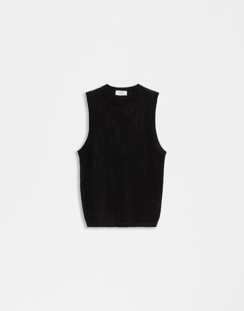 Black openwork knitted vest