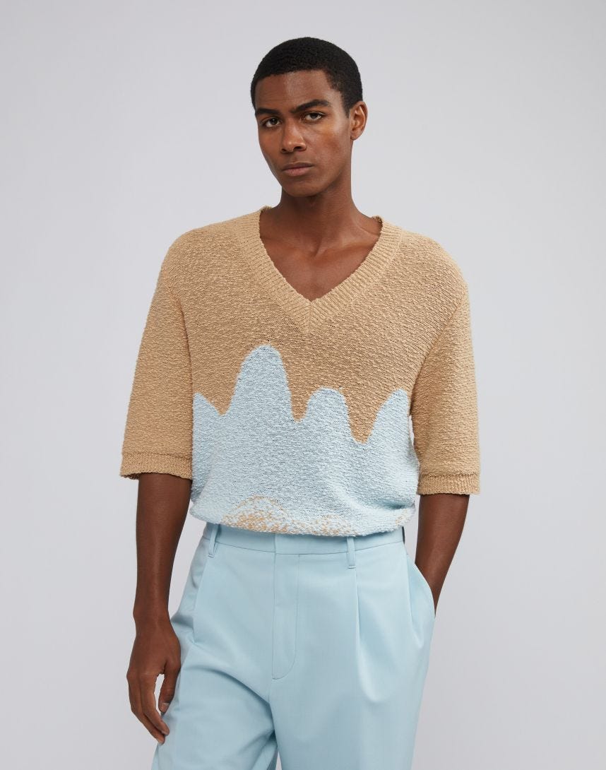 Half-sleeve sweater with jacquard intarsia