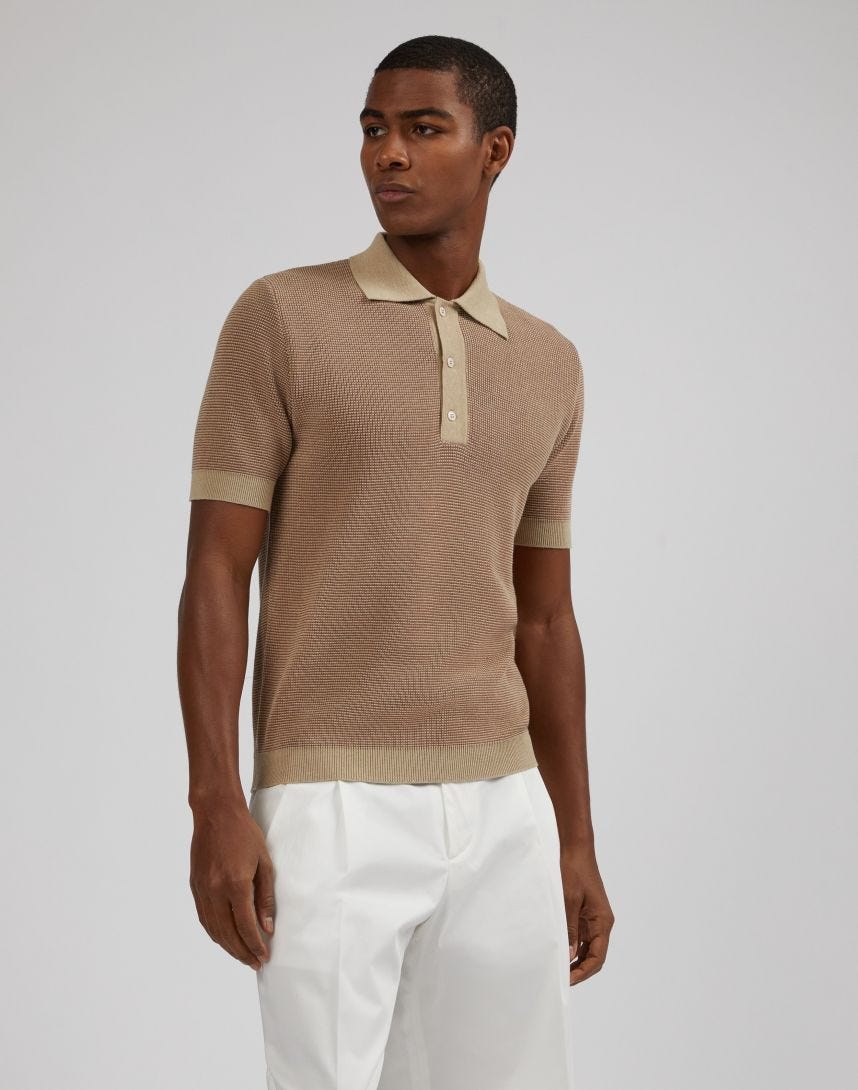 Two-tone polo shirt with a jacquard knit
