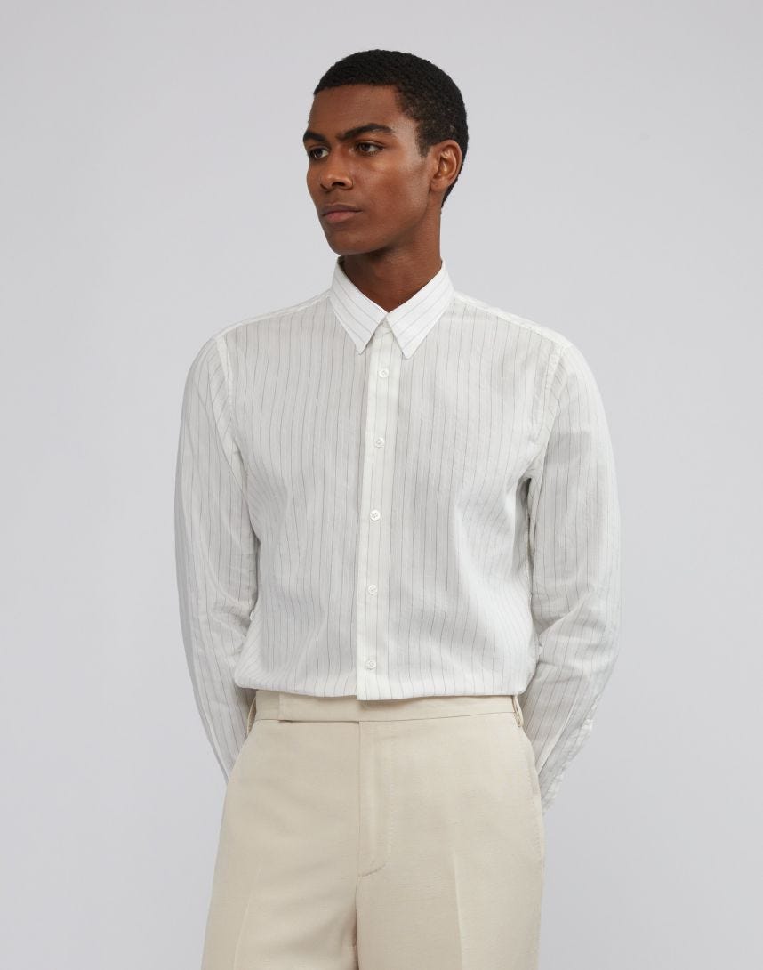 White striped shirt with an Italian collar