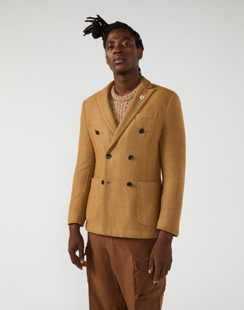 Double-breasted brown-and-beige jacket - Supersoft 
