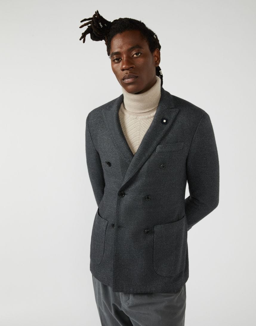 Double-breasted jacket in an open-weave fabric - Supersoft 