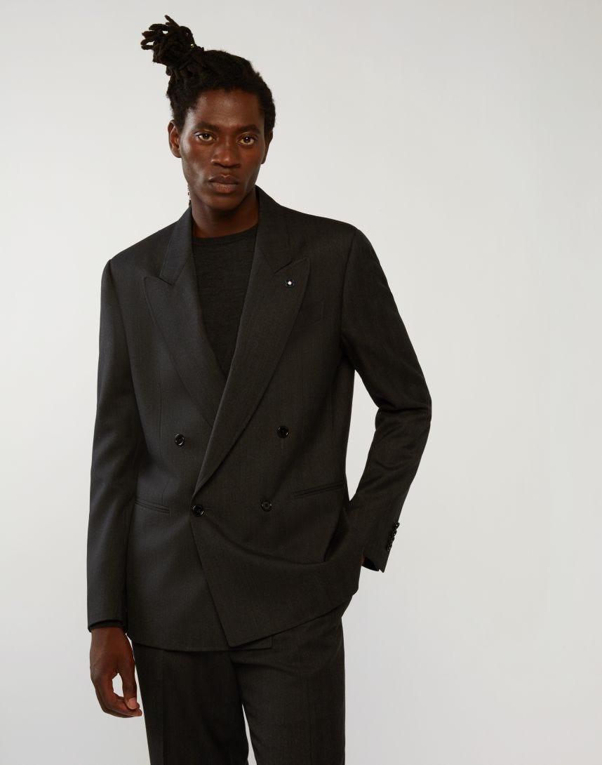 Grey suit in herringbone-patterned wool - Attitude