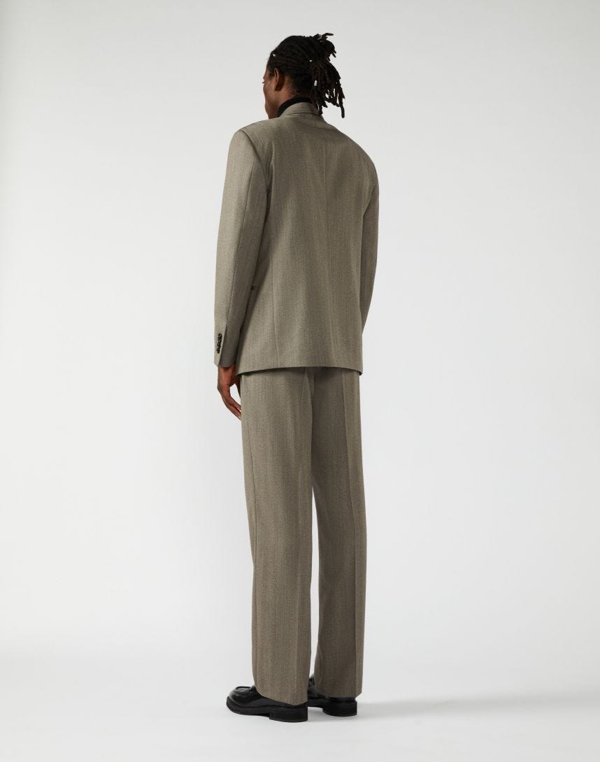 Suit in beige-and-brown herringbone-patterned wool - Attitude