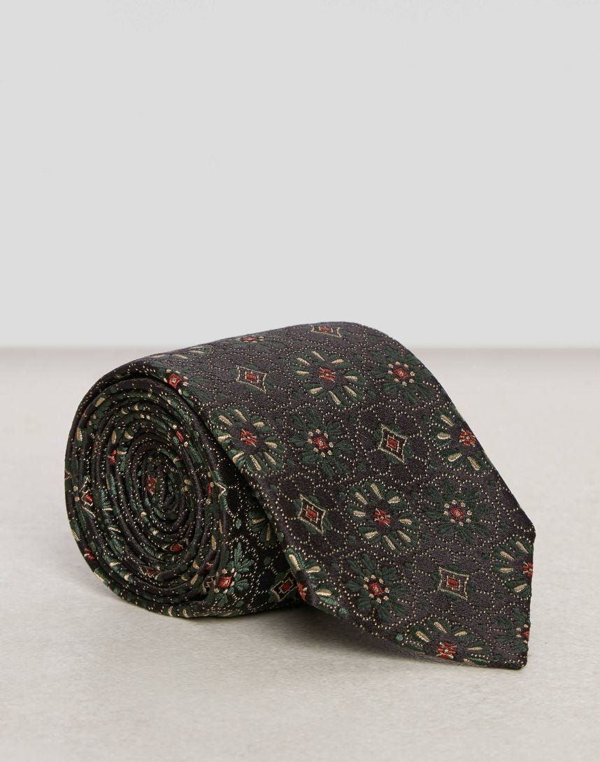 Floral-patterned tie in jacquard-patterned silk