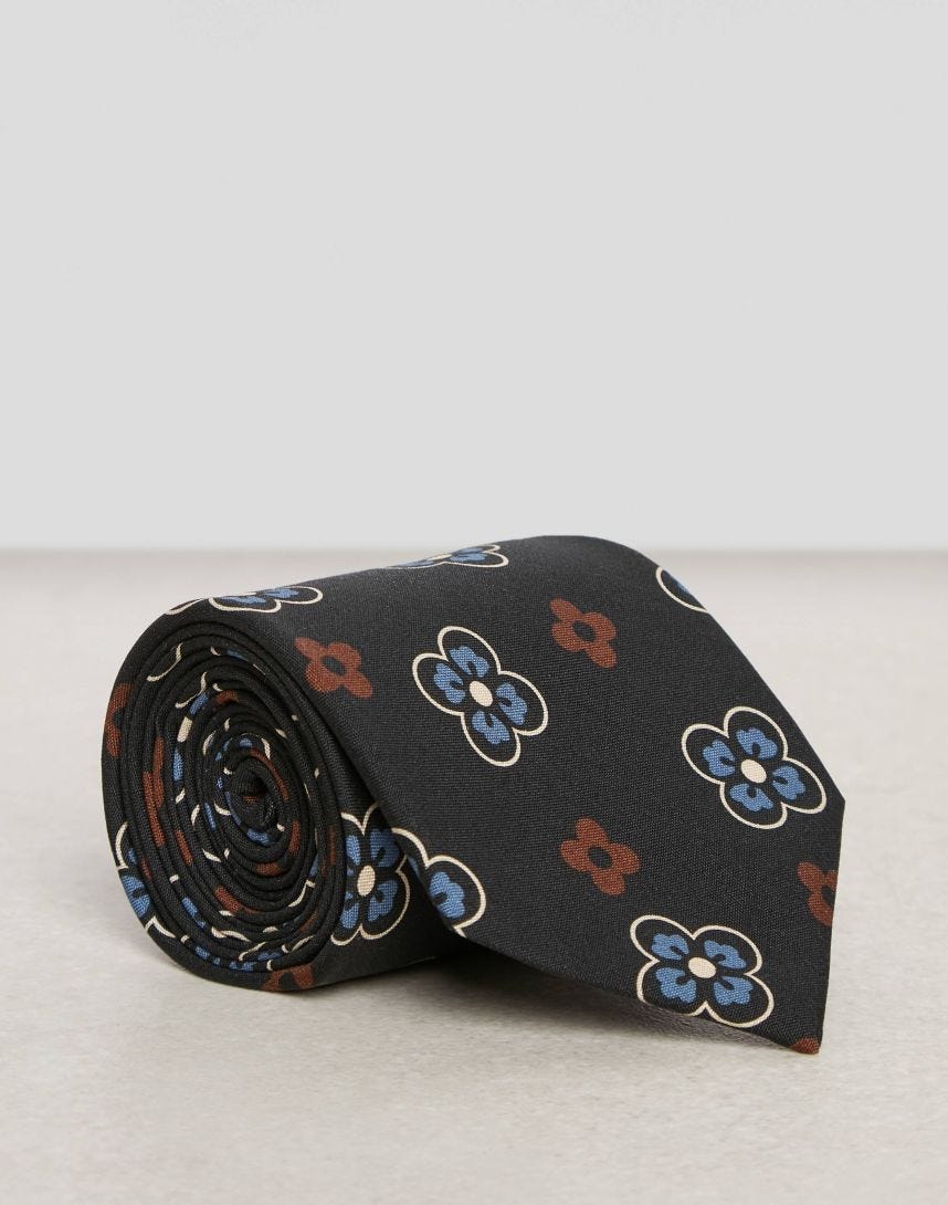 Cravate en laine et soie motif fleur