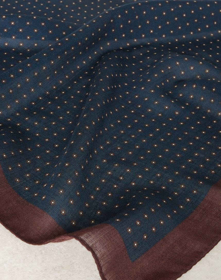 Foulard bleu et marron à motif en gaze de laine