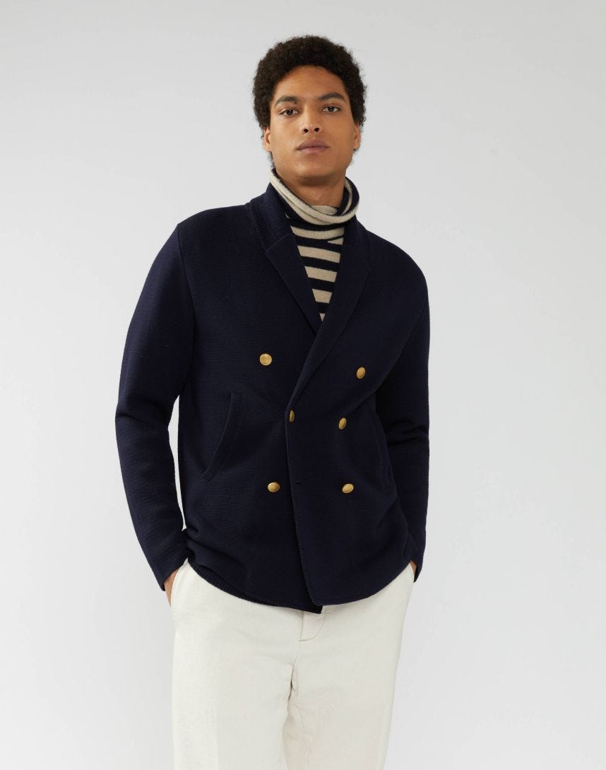 Double-breasted peacoat in blue wool