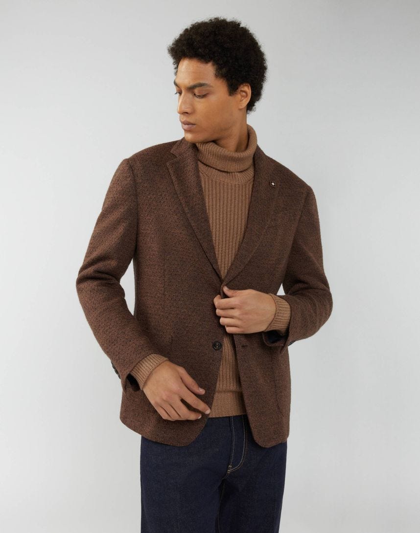 Single-breasted brown knitted jacket - Liknit