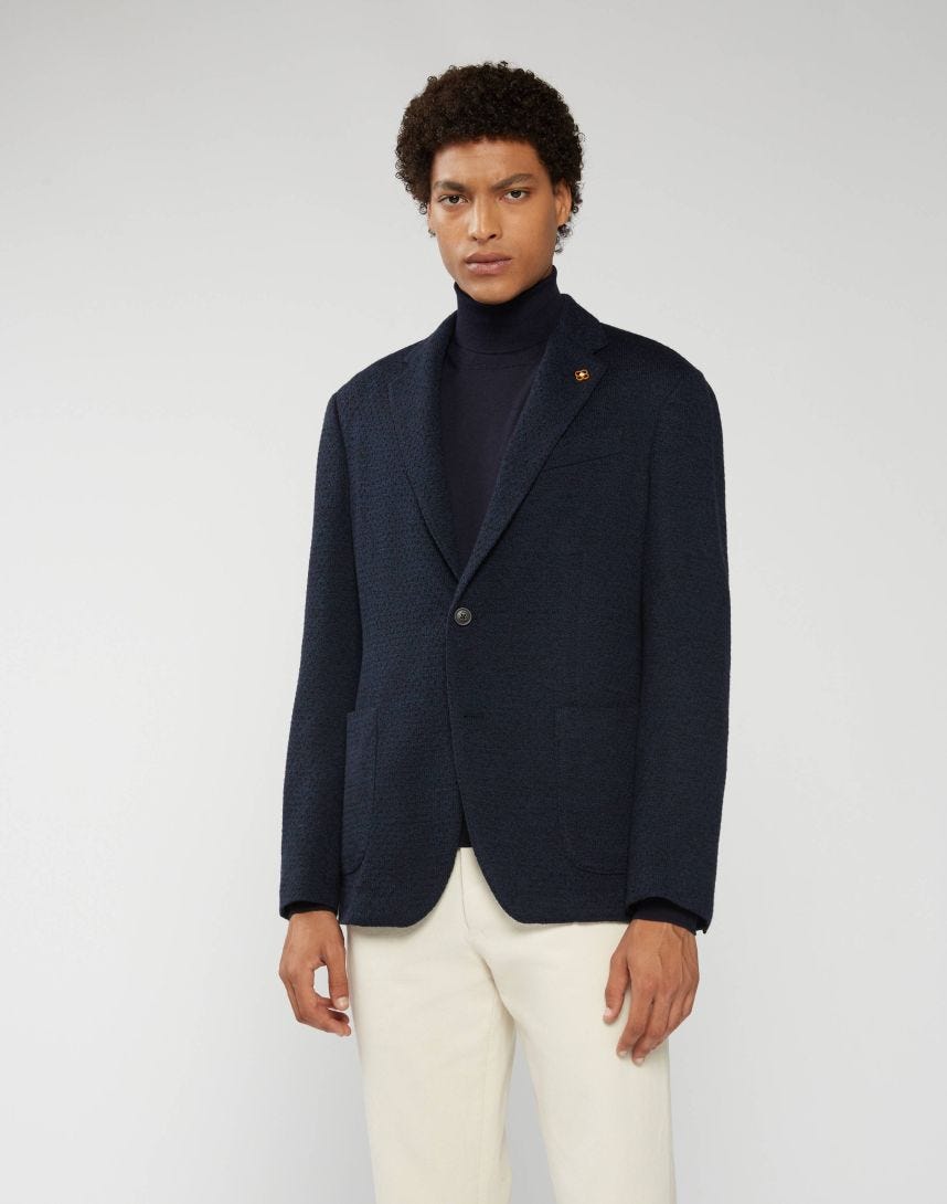 Blue jacket in a lightweight perforated knit - Liknit