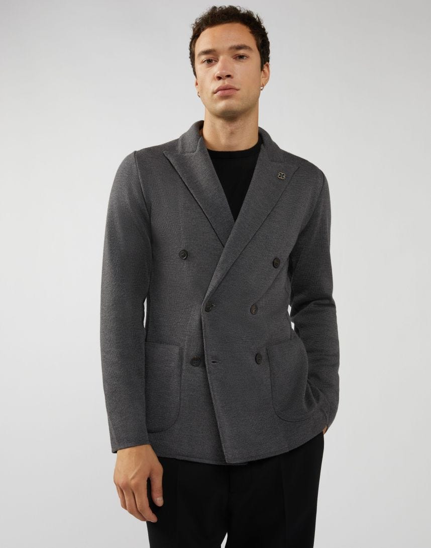 Jacket in worsted grey-and-blue wool