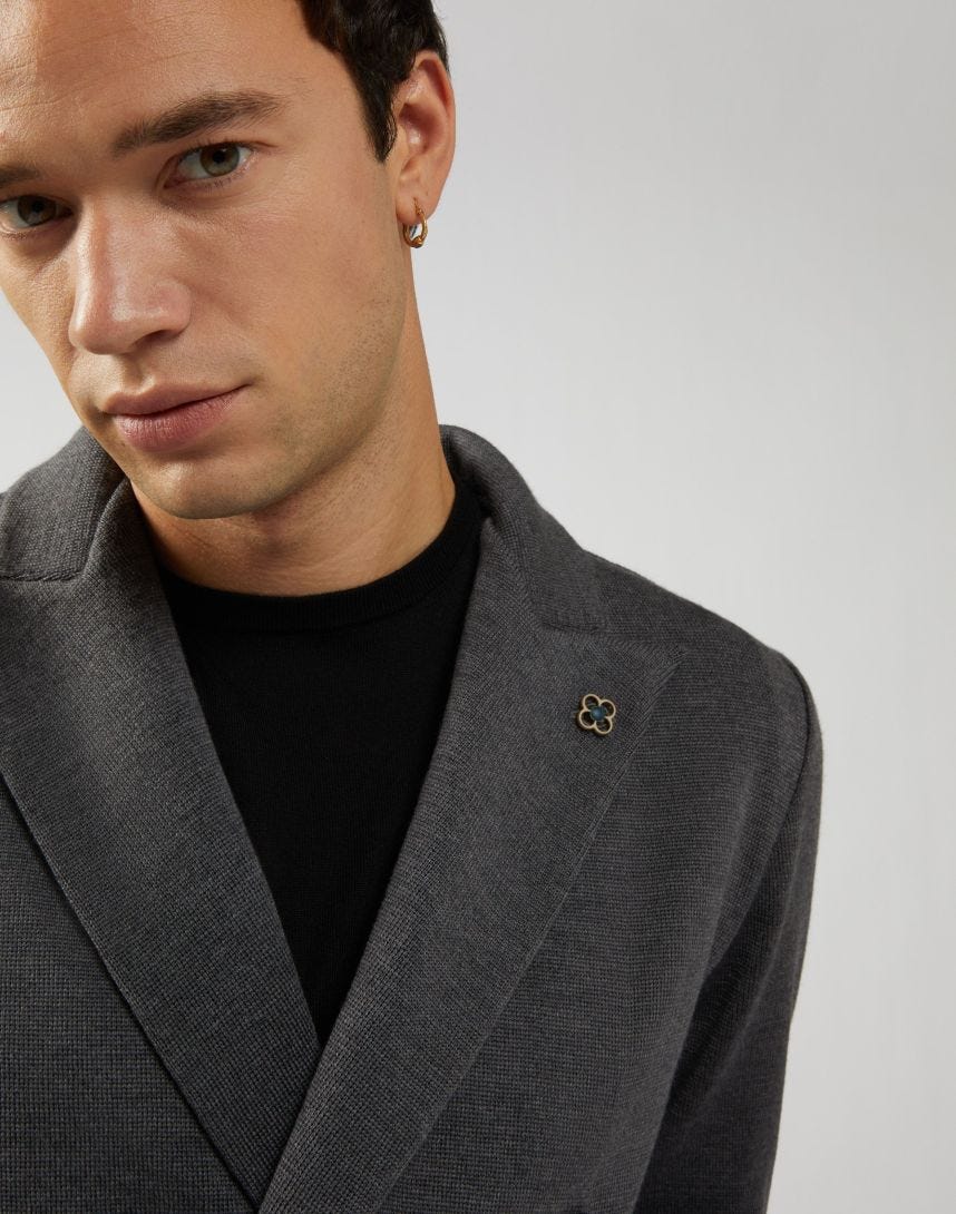 Jacket in worsted grey-and-blue wool