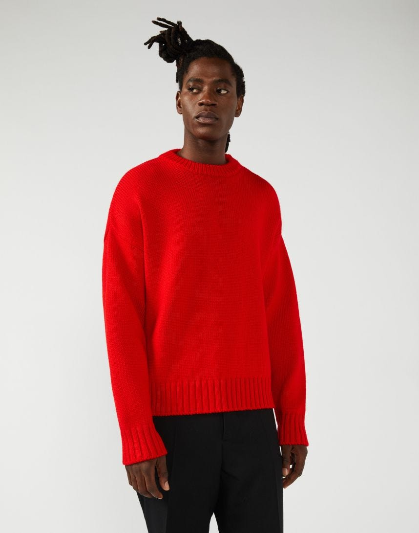 Round-neck in red merino wool