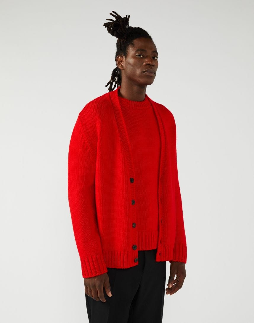 Red buttoned cardigan in merino wool