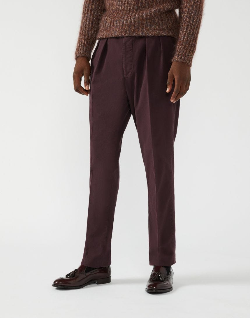 Velour-effect moleskin trousers in purple