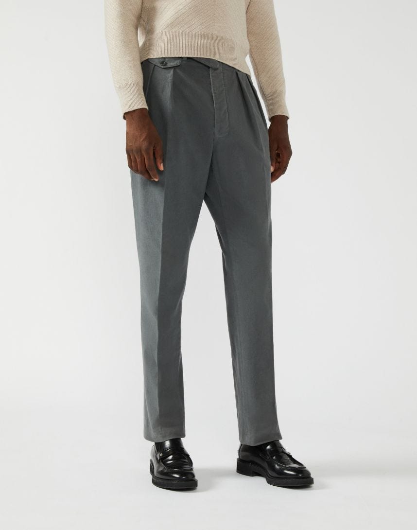 Trousers in velour-effect grey moleskin 