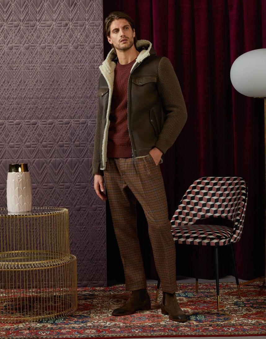 Double-pleat trousers in houndstooth-check wool