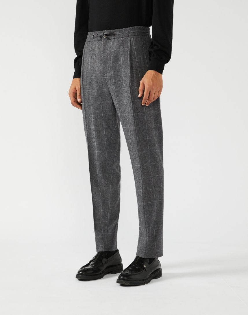 Pantalone una piega in cashmere e lana grigia con coulisse